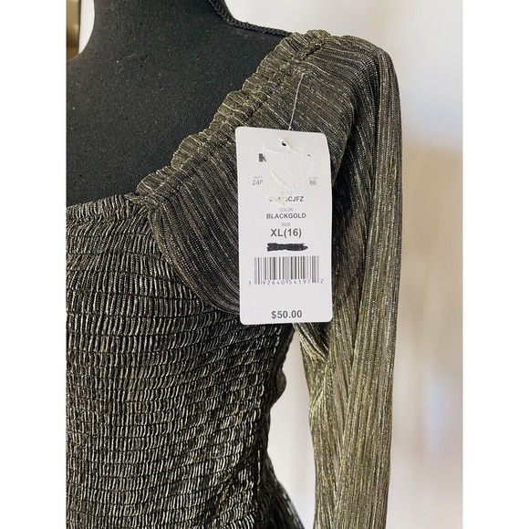 EYESHADOW Girls XL (16) Party Sparkling Black/Gold Longsleeve Blouse NWT $50 - Picture 8 of 9